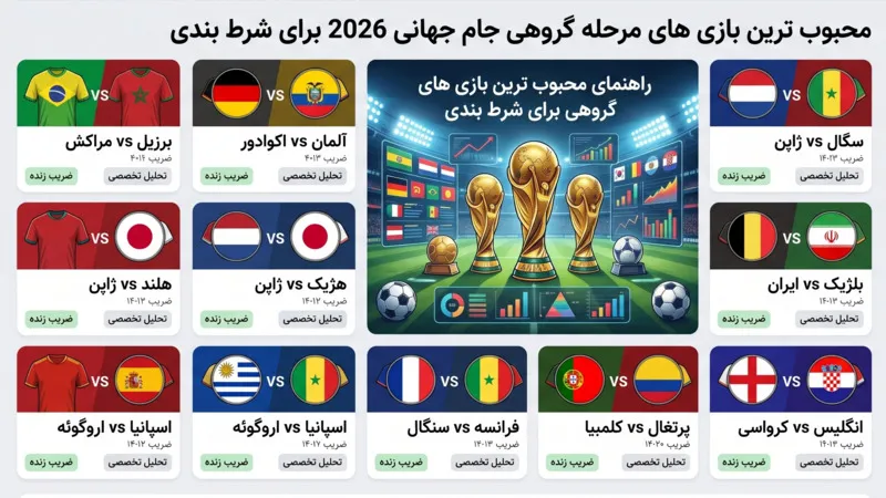 محبوب ترین بازی های مرحله گروهی جام جهانی 2026 برای شرط بندی